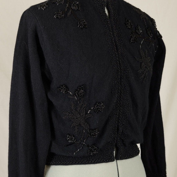 Macy's Black Floral Beaded Lambswool Sweater - Picture 5 of 7